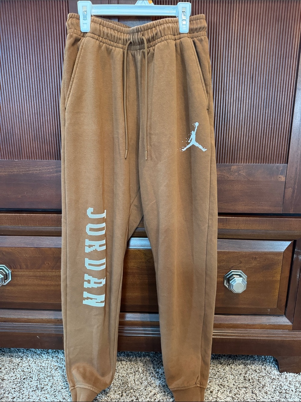 Jordan Mens Brown Joggers with White Logo